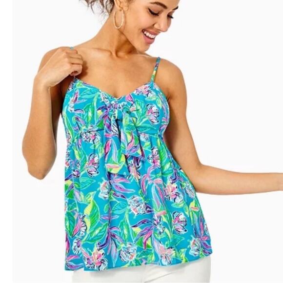 Lilly Pulitzer Cadie Cami in Formentera Turquoise Keep On Beleafing Size 0 - Picture 1 of 7